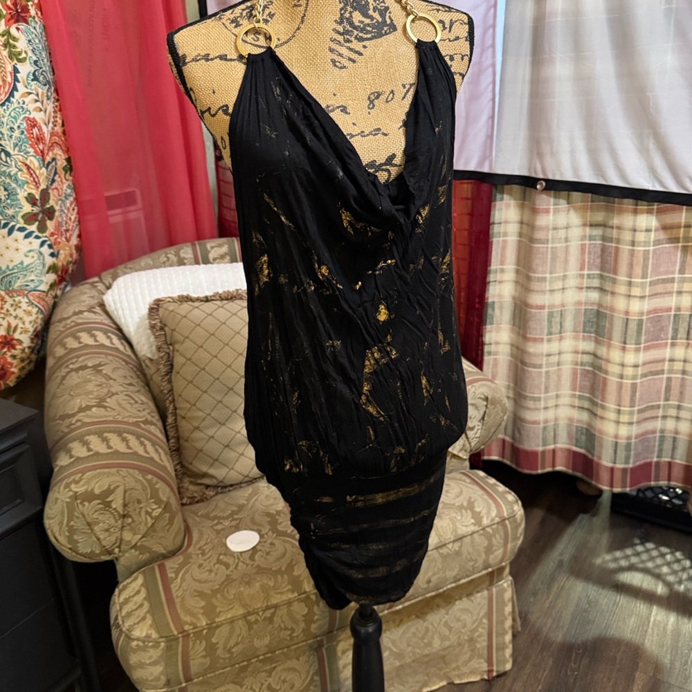 Papaya Elegant Black Dress with Gold Highlights